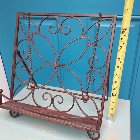 Metal Cook Book Display Stand Kickstand Page Holder Chain with Weights Vintage - Picture 5 of 12